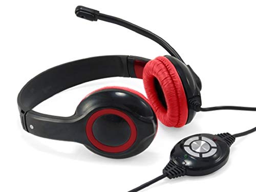 Conceptronic CCHATSTARU2R Binaural Diadema Rojo - Auriculares con micrófono (Centro de Llamadas/Oficina, Binaural, Diadema, Rojo, Digital, Alámbrico)