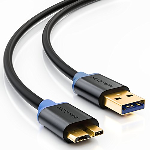 deleyCON 1m Cable Micro USB 3.0 - USB A Macho a Micro B Macho - hasta 5 Gbps - Cable de Carga Cable de Datos Teléfono Móvil Tablet - Negro Azul