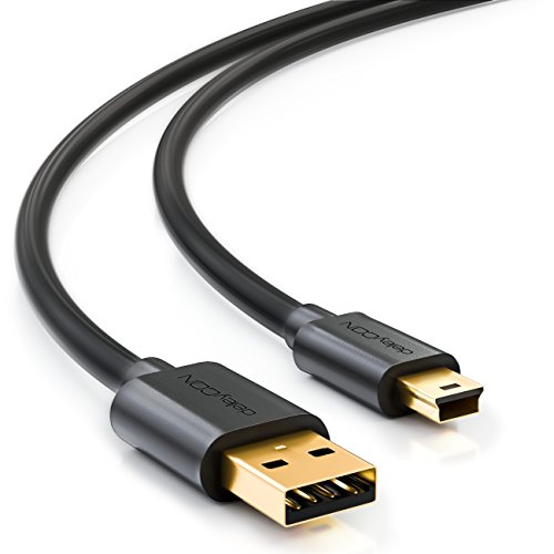 deleyCON 3,0m Mini USB 2.0 Cable de Alta Velocidad - USB A Conector para Mini B Conector - Cable de Carga Cable de Datos - Compatible con Versiones Anteriores - Negro deleyCON 3,0m Mini USB 2.0 Cable de Alta Velocidad - USB A Conector para Mini B Conector - Cable de Carga Cable de Datos - Compatible con Versiones Anteriores - Negro