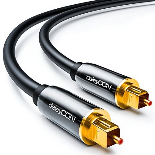 deleyCON 3m Cable Audio Digital Óptico S/PDIF 2X Conector Toslink Cable de Fibra Óptica Conector de Metal 5mm Flexible - Negro