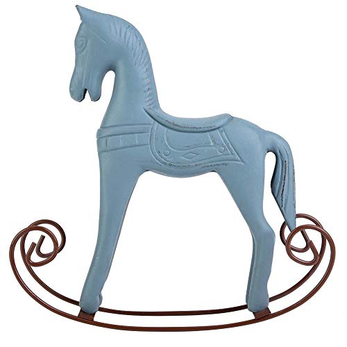 DEWIN Caballo mecedor de Madera Hecho a Mano, Juguete de Caballo Miniatura Pintado Tallado para niños Juguete decoración de Mesa de Regalo(Azul Claro)