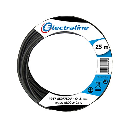 Electraline 13072 Cable unipolar FS17, sección 1 x 1.5 mm², Negro, 25 m Electraline 13072 Cable unipolar FS17, sección 1 x 1.5 mm², Negro, 25 m