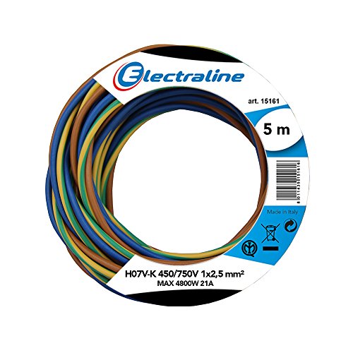 Electraline 25148 - H07V-K Cable, Sección 1 x 2.5 mm, 5m, multicolor