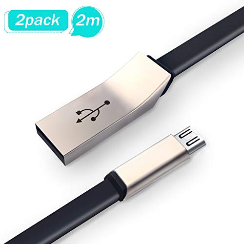 GlobaLink® Nuevo Micro USB Cable de Aleación de Zinc Diseño Cable de Datos 2 Unidades de 2 Metros Color Negro