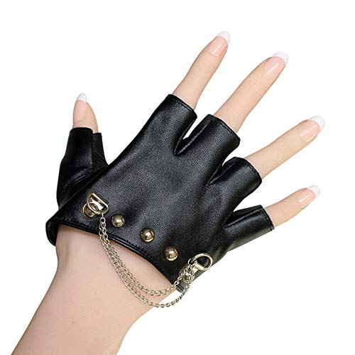 Guantes de mujer con tachuelas de cuero negro, brazalete Street Gothic Punk Style Accesorios de moda