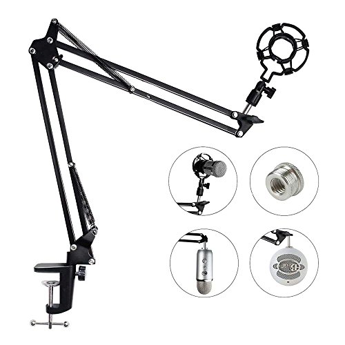 HAUEA Soporte para Micrófono con Araña para micrófonos más de 45 mm Soporte de Micrófono con Adaptador para Blue Yeti Snowball Soporte de Mesa con Brazo Ajustable Color Negro