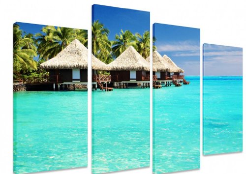 Imagen – Panel de multi Split lienzo arte Art – Bora Bora over Bungalows de agua con pasos de playa Resort Island Lujo Azul Mar Océano – Art Depot Outlet – 4 – Panel 101 x 71 cm (40 "X28")