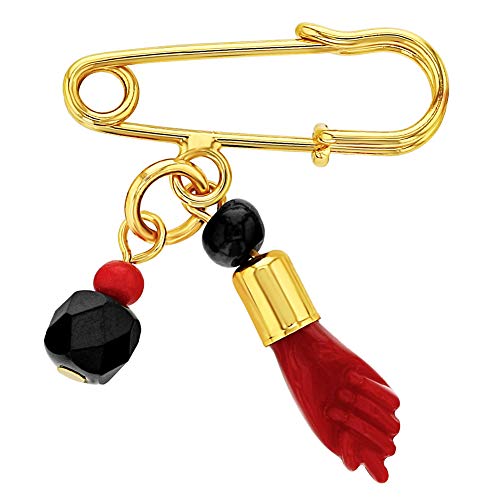 In Season Jewelry - Chapado en Oro 18k Mano de Figa Azabache Simuldao Pin Broche de Protección contra el Mal de Ojo