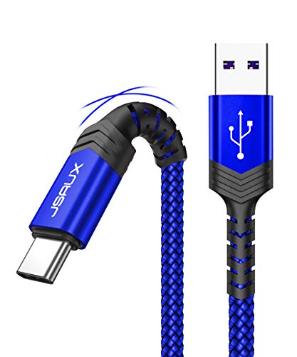 JSAUX Cable USB Tipo C(1M+2M,2-Pack) Duradera Cable USB C Cargador Rápido Compatible con Nylon Trenzado para Samsung Galaxy S20 S10 S9 S8 Plus Note10 9 8, Moto Z, LG-Azul