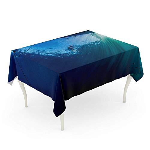 LIS HOME Mantel Rectangular Azul Debajo de la Cadena del Barco Ancla de los Rayos del Sol bajo el Agua Rayos Rojos Buceo Buceo Mar Viaje Mantel