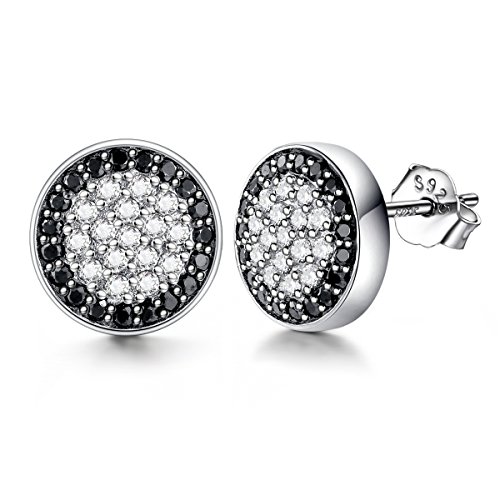 Lydreewam dia del padre regalos Pendientes Hombre Plata de Ley 925 con Obsidiana & 3A circonia cúbica, diámetro 10mm Lydreewam dia del padre regalos Pendientes Hombre Plata de Ley 925 con Obsidiana & 3A circonia cúbica, diámetro 10mm