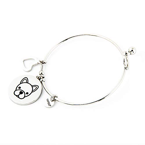 MAMIJUX Pulsera Pure Love con Grabado en Forma de Bulldog Francés, Modelo Rígida Desmontable para Utilizarse fácilmente, Hecho de Acero MAMIJUX Pulsera Pure Love con Grabado en Forma de Bulldog Francés, Modelo Rígida Desmontable para Utilizarse fácilmente, Hecho de Acero