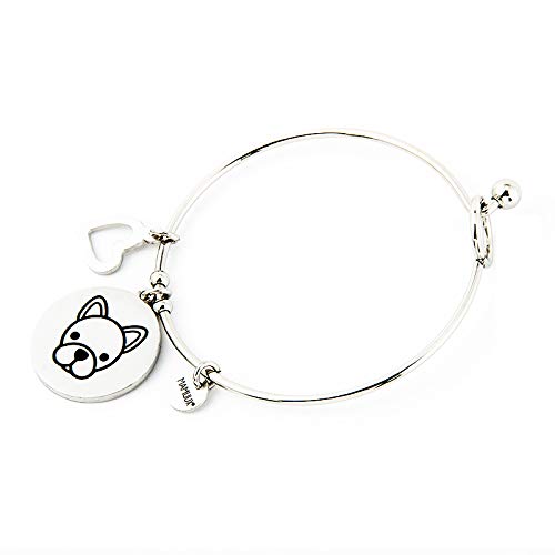 MAMIJUX Pulsera Pure Love con Grabado en Forma de Bulldog Francés, Modelo Rígida Desmontable para Utilizarse fácilmente, Hecho de Acero