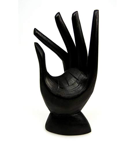 Mano de Buda/expositor para anillos de madera tallado tono negra