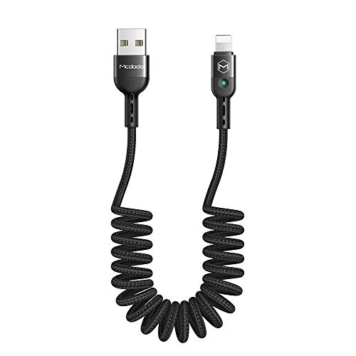 Mcdodo Cable USB elástico en Espiral Cable retráctil de sincronización de Datos Cable de Carga y Carga para phone 11 pro max XR 8 7 Estirable a 5.9 pies Negro