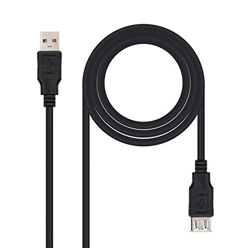 NanoCable 10.01.0204-BK - Cable prolongador USB 2.0, Tipo A/M-A/H, Macho-Hembra, Negro, 3mts