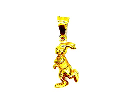 Pegaso Gioielli – Colgante de oro amarillo de 18 quilates con conejo – Colgante de conejo Bugs Bunny para mujer y niños
