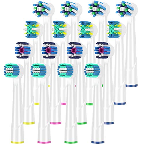 QLEBAO Recambios Cepillo para Oral B, 16 Cabezales para Oral B, 4 3d Whitening, 4 Precision-Clean, 4 Actionfloss, 4 ActionCross Cabezales de Cepillo de Dientes