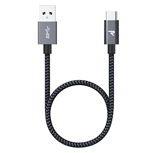 RAMPOW Cable USB Tipo C - Cable USB C a USB 3.0 Carga Rápida y Sincronización - Cable Tipo C Compatible con Samsung Galaxy, Xiaomi Mi A1/Mi A2, LG, HTC, Sony Xperia XZ y más - 0.33M, Gris Espacial