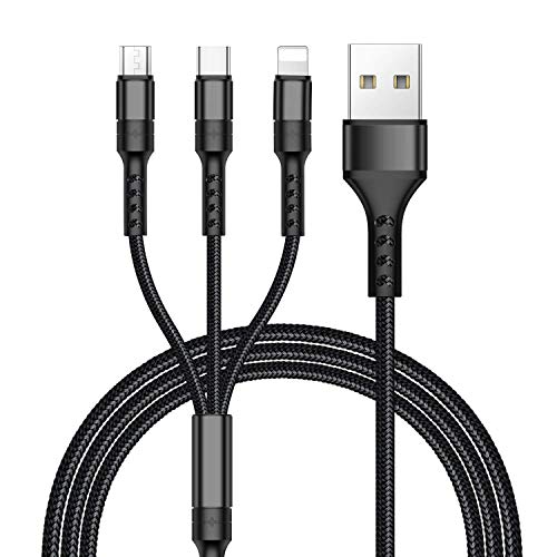 RAVIAD 3 en 1 Multi Cable de Carga, Nylon Multi USB Cargador Cable Múltiples Micro USB Tipo C para Android Galaxy S9/ S8/ S7/ A5, Huawei P20, Honor, Kindle, LG, Sony