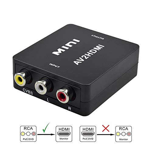 RCA a HDMI, Keyixing AV a HDMI Convertidor de Video Soporte 1080P con Cable de Alimentación USB para PC/Laptop/ PS4 / PS3 / TV/STB/VHS/VCR Cámara DVD