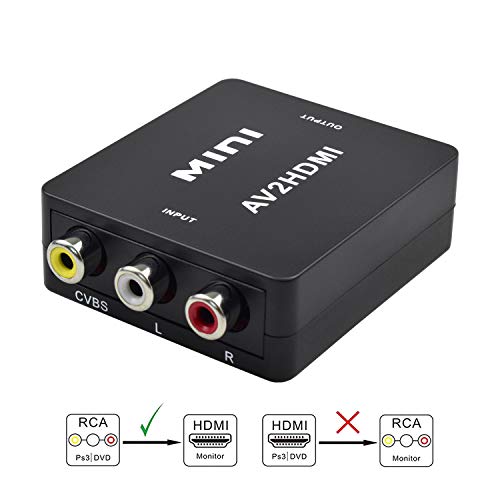 RCA a HDMI, Keyixing AV a HDMI Convertidor de Video Soporte 1080P con Cable de Alimentación USB para PC/Laptop/ PS4 / PS3 / TV/STB/VHS/VCR Cámara DVD RCA a HDMI, Keyixing AV a HDMI Convertidor de Video Soporte 1080P con Cable de Alimentación USB para PC/Laptop/ PS4 / PS3 / TV/STB/VHS/VCR Cámara DVD