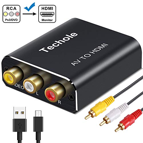 RCA a HDMI, Techole Aluminio 3 RCA Compuestas AV a HDMI Converter de Video y Audio con 3 Cables RCA y Cable USB, Soporte 1080P para Nintendo, Xbox, PS4, PS3, PC, TV, STB, VHS, DVD, Cámara, Wii RCA a HDMI, Techole Aluminio 3 RCA Compuestas AV a HDMI Converter de Video y Audio con 3 Cables RCA y Cable USB, Soporte 1080P para Nintendo, Xbox, PS4, PS3, PC, TV, STB, VHS, DVD, Cámara, Wii