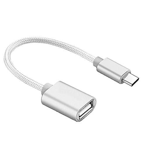REY - Conversor Adaptador OTG USB Hembra a USB 3.1 Tipo C Macho Cable Nylon 20Cm Plata REY - Conversor Adaptador OTG USB Hembra a USB 3.1 Tipo C Macho Cable Nylon 20Cm Plata