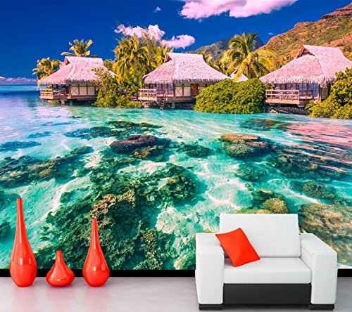 Rureng  Mar trópicos Bungalow empapelado de naturaleza,cocina salón tv sofá de fondo sala infantil de pared murales 3d-280x200cm
