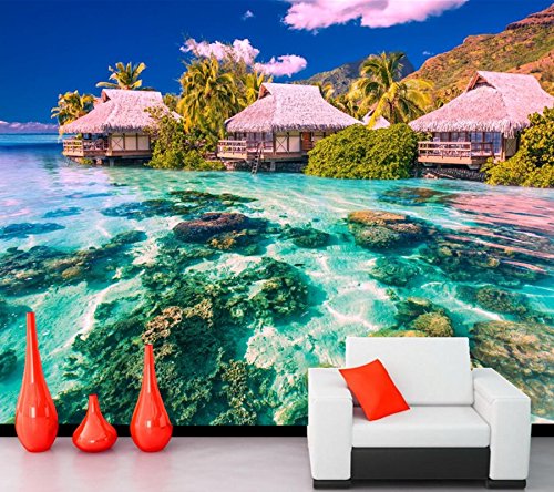 Rureng Mar trópicos Bungalow empapelado de naturaleza,cocina salón tv sofá de fondo sala infantil de pared murales 3d-280x200cm Rureng Mar trópicos Bungalow empapelado de naturaleza,cocina salón tv sofá de fondo sala infantil de pared murales 3d-280x200cm
