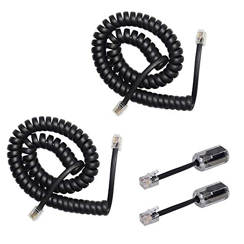 SENHAI - Juego de 2 desenredantes giratorios de 360 ° para cable de teléfono y 2 unidades de 10 pies sin enrollar (1' en espiral) cable de teléfono fijo telefónico, color negro SENHAI - Juego de 2 desenredantes giratorios de 360 ° para cable de teléfono y 2 unidades de 10 pies sin enrollar (1' en espiral) cable de teléfono fijo telefónico, color negro