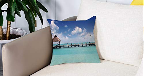 Square Soft and Cozy Pillow Covers,Tropical, paisaje marino Nubes Cielo con pájaros Muelle de madera Lonely Bungalow Tropical Pict,Funda para Decorar Sofá Dormitorio Decoración Funda de almohada. Square Soft and Cozy Pillow Covers,Tropical, paisaje marino Nubes Cielo con pájaros Muelle de madera Lonely Bungalow Tropical Pict,Funda para Decorar Sofá Dormitorio Decoración Funda de almohada.
