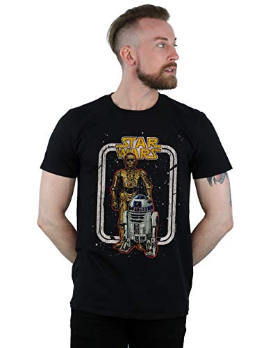 Star Wars Hombre R2-D2 and C-3PO Vintage Camiseta Negro XX-Large
