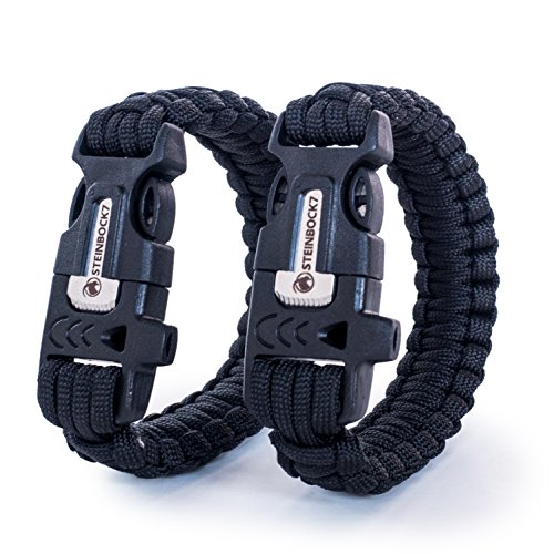 steinbock7 supervivencia pulsera, 2 unidades, para cord + Silbato + Pedernal + Cuchillo, instrucciones para Liquen, 2 x Schwarz 2er Set steinbock7 supervivencia pulsera, 2 unidades, para cord + Silbato + Pedernal + Cuchillo, instrucciones para Liquen, 2 x Schwarz 2er Set