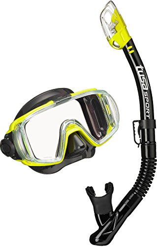 Tusa Visio Pack de snorkel y buceo, gafas máscara tubo para adultos, silicona negro/ amarillo
