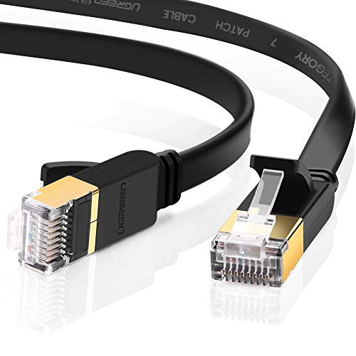 UGREEN Cable de Red Cat 7, Cable Ethernet Network LAN 10000Mbit/s con Conector RJ45 (10 Gigabit, 600MHz, Cable FTP), Compatible con Cat 6, Cat 5e, Cat 5, Cable Plano (3 Metros)