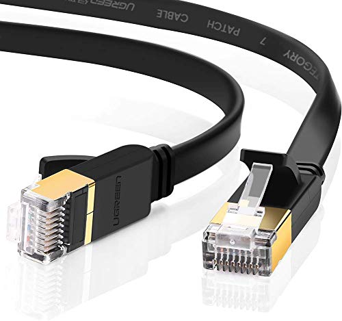 UGREEN Cable de Red Cat 7, Cable Ethernet Network LAN 10000Mbit/s con Conector RJ45 (10 Gigabit, 600MHz, Cable FTP), Compatible con Cat 6, Cat 5e, Cat 5, Cable Plano (5 Metros)