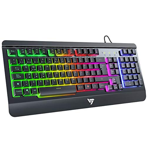 VicTsing Teclado Gaming Español USB, LED Multicolores Rainbow Retroiluminación y Panel Completamente Metálico, Teclado QWERTY Español Ideal para Juegos y Oficina VicTsing Teclado Gaming Español USB, LED Multicolores Rainbow Retroiluminación y Panel Completamente Metálico, Teclado QWERTY Español Ideal para Juegos y Oficina
