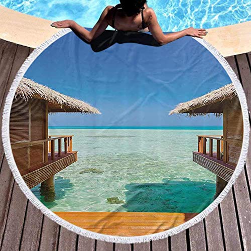 W-wishes Círculo Toallas de Playa Bungalows Tropical Maldivas Isla Naturaleza Ocio Paisaje Turismo Viaje Playa Redonda 59 Pulgadas de diámetro