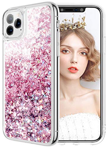 wlooo Funda para iPhone 11 Pro MAX, iPhone 11 Pro MAX Funda, Glitter liquida Cristal Silicona Bling Protector TPU Bumper Niñas Mujeres Case Brillante Arena Movediza Carcasa (Oro Rosa)