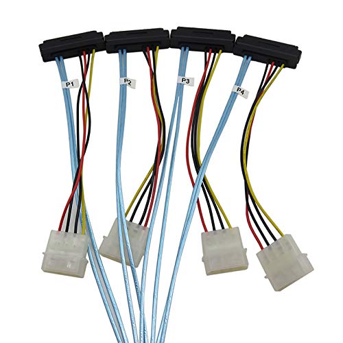 YIWENTEC Mini SAS Cable 4i SFF-8087 36 Pin a 4 SAS 29 Pin SFF-8482 SAS Cable de Datos 10gbps Compatible Macho a Hembra Ventilador out Cable con Potencia 1m H0407-1M