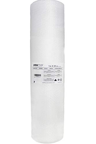 Youmar Solutions - Rollo De Plástico De Burbujas (1 Metro Ancho 25 Metros largo) Para Envolver Productos Frágiles En Transportes y Mudanzas. Alta Protección.Calidad Europea. (ESTANDAR) Youmar Solutions - Rollo De Plástico De Burbujas (1 Metro Ancho 25 Metros largo) Para Envolver Productos Frágiles En Transportes y Mudanzas. Alta Protección.Calidad Europea. (ESTANDAR)
