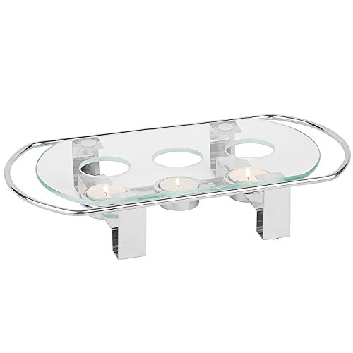 APS 35065 Calentador de platos con marco de metal y recipiente de cristal, 3 luces, 34 x 18 x 6 cm