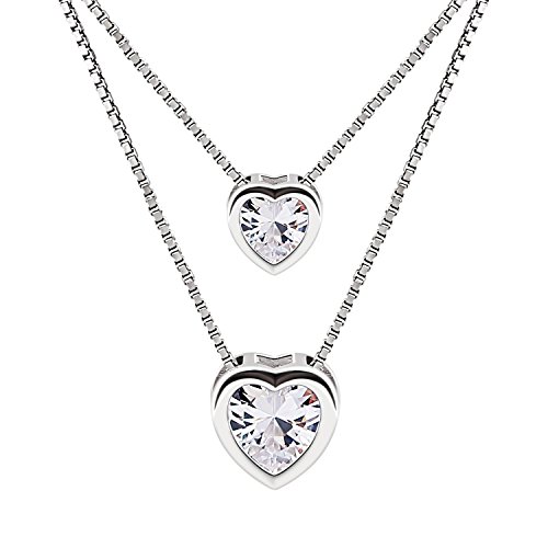 B.Catcher Mujer Collar Colgante Plata de Ley 925 con Doble corazón con Para Regalo San Valentín Originales B.Catcher Mujer Collar Colgante Plata de Ley 925 con Doble corazón con Para Regalo San Valentín Originales
