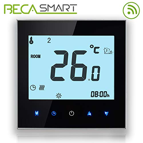 BECA 1000 Series 3/16A Pantalla táctil LCD Agua/Calefacción eléctrica/Caldera Termostato de control de programación inteligente con conexión WIFI (Calefacción eléctrica,Negro)