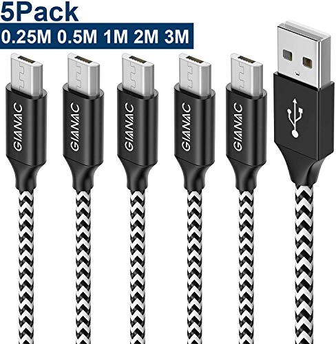 Cable Micro USB, 5 Pack [0.25m+0.5m+1m+2m+3m] Trenzado de Nylon Cable Carga Rápida y Sincronizació Compatible con Android, Samsung Galaxy S6 S7 J5 J7, Kindle, Sony, Nexus