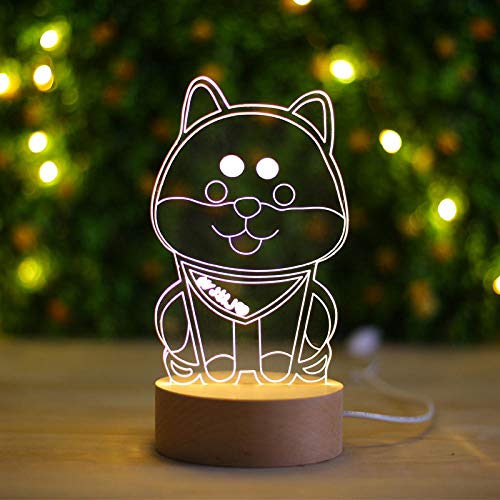 Cachorro de madera maciza Akita Inu 3D luz de noche LED de carga dormitorio lámpara de noche Navidad regalo de San Valentín-Interruptor de botón_Perro Akita sentado