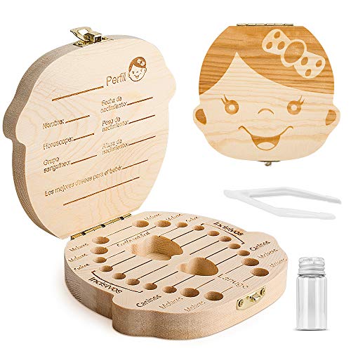Caja para guardar dientes para niños y niñas, Regalo para niños en madera de souvenir, Acumulación de dientes (Niña) Caja para guardar dientes para niños y niñas, Regalo para niños en madera de souvenir, Acumulación de dientes (Niña)