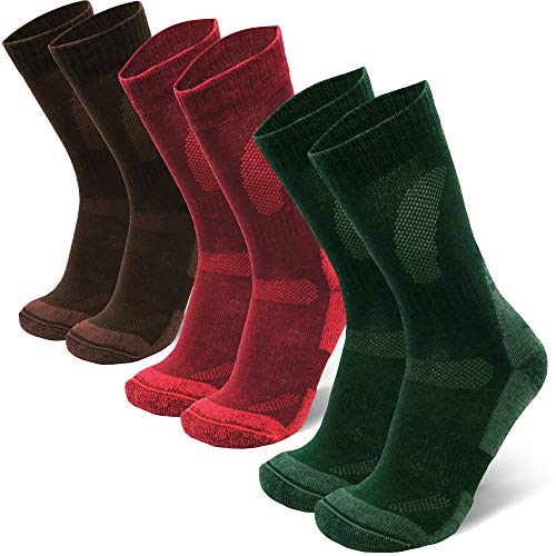 Calcetines de Senderismo de Lana Merino 3 pares (Multicolor: Marrón, Verde, Rojo, EU 39-42)