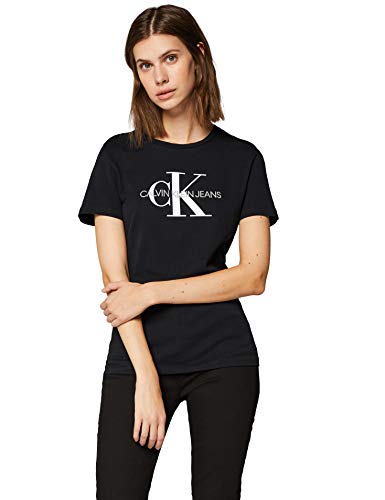 Calvin Klein Core Monogram Logo Regular Fit tee Camiseta, Negro (CK Black 099), X-Small para Mujer